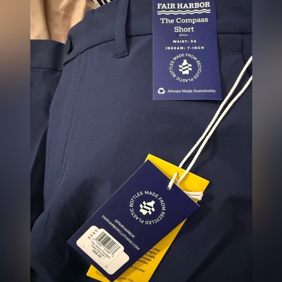 NWT Fair Harbor Compass Shorts Navy size 34 7 inch inseam Sustainable Quick-Dry - Picture 6 of 7